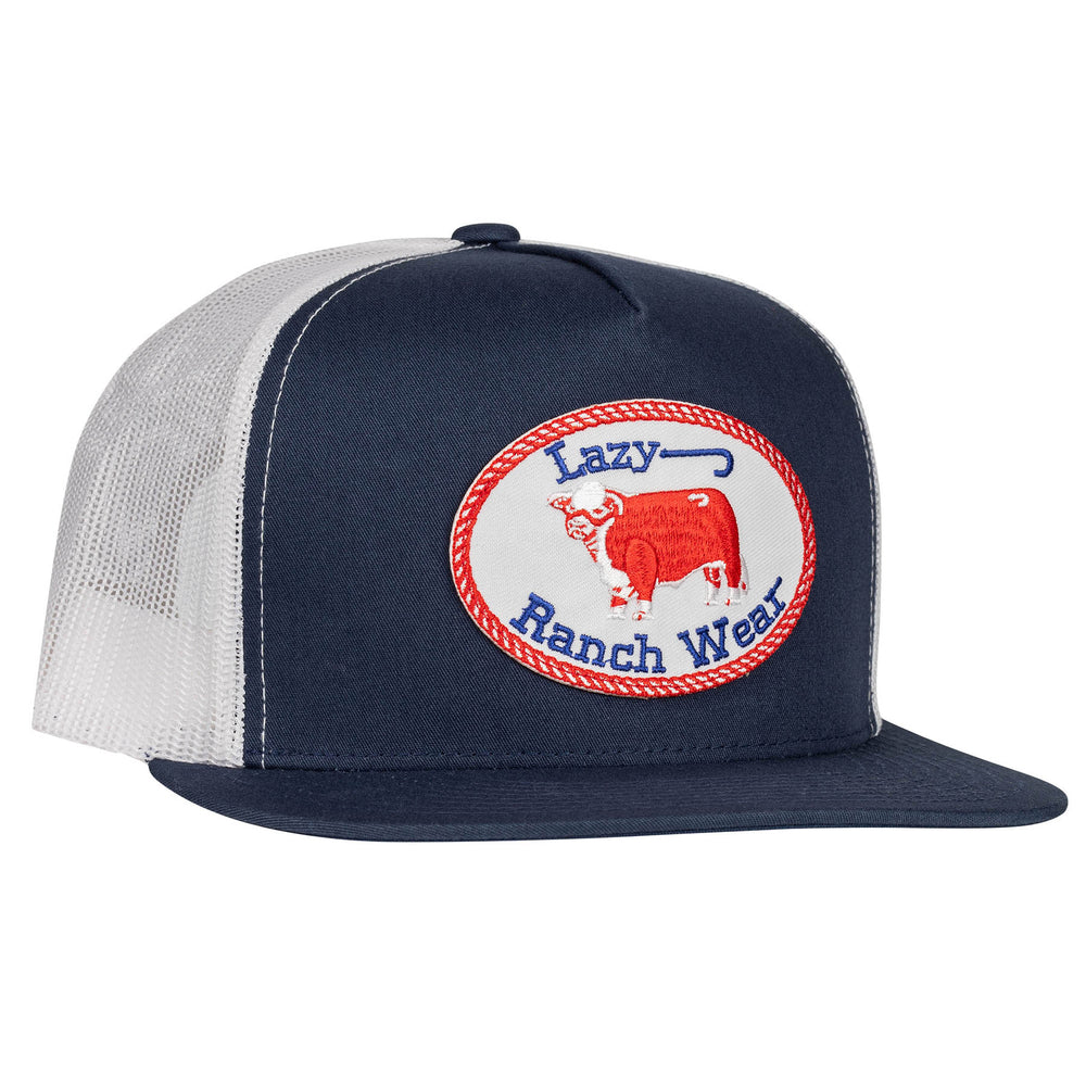 Lazy J Ranch Navy & White Red Original Buckle Classic Five Panel Trucker Hat-NAVWHT4RWB