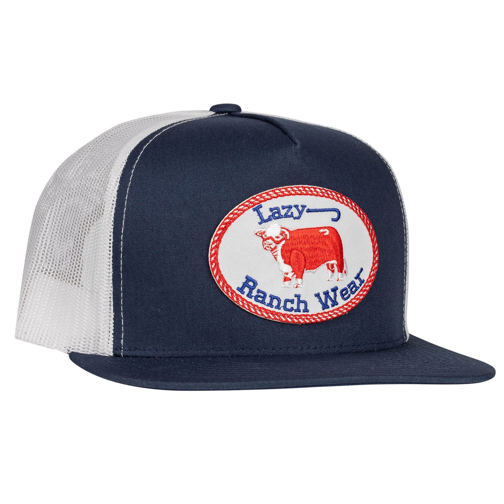 Lazy J Ranch Navy & White Red Original Buckle Classic Five Panel Trucker Hat-Lazy J Ranch Wear