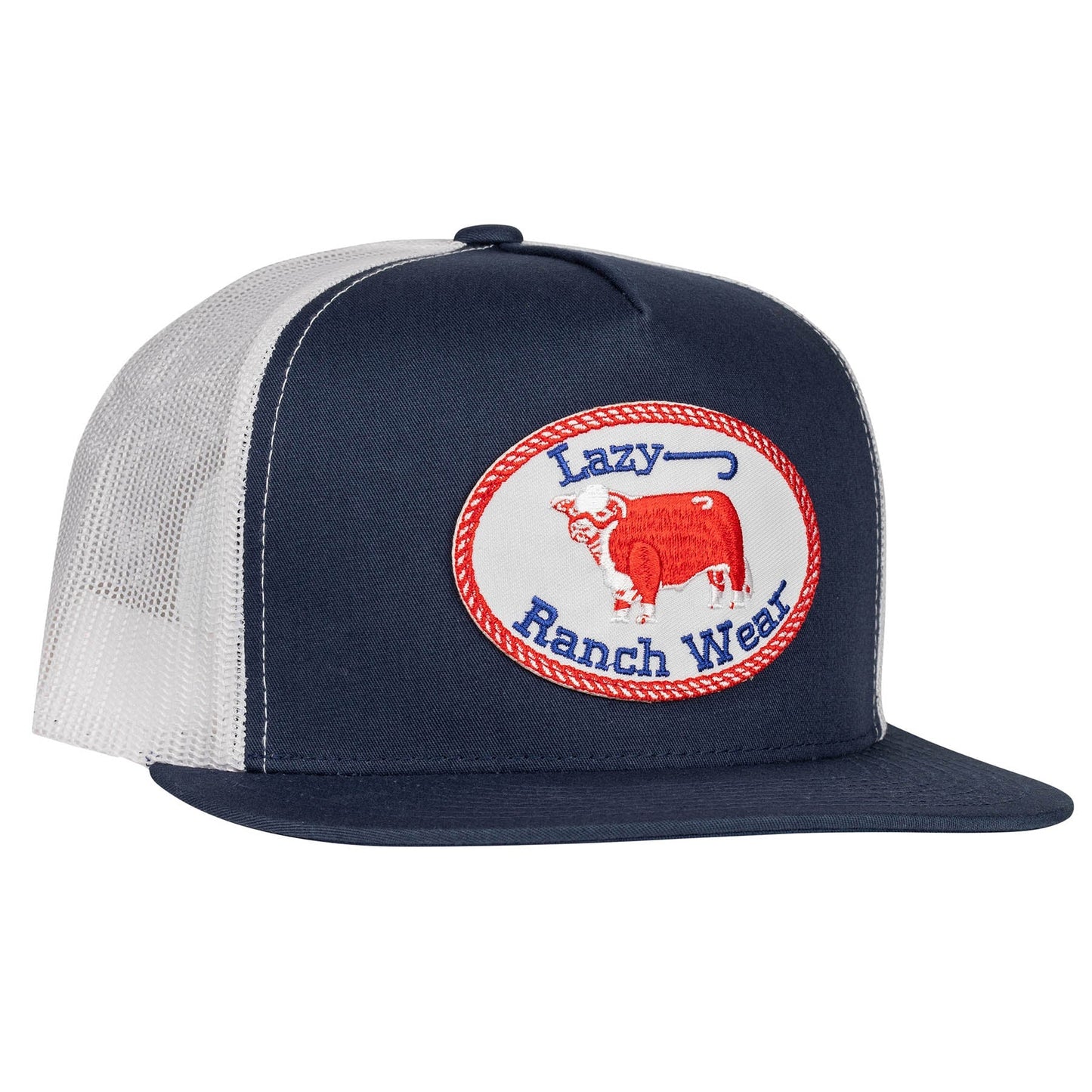 Lazy J Ranch Navy & White Red Original Buckle Classic Five Panel Trucker Hat-Lazy J Ranch Wear
