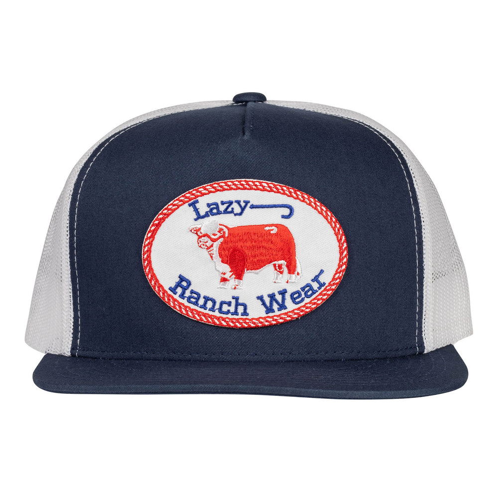 
                  
                    Lazy J Ranch Navy & White Red Original Buckle Classic Five Panel Trucker Hat-NAVWHT4RWB
                  
                