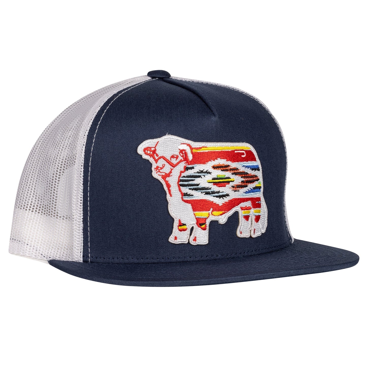 Lazy J Ranch Navy & White Serape Bull Classic Five Panel Trucker Hat-Lazy J Ranch Wear