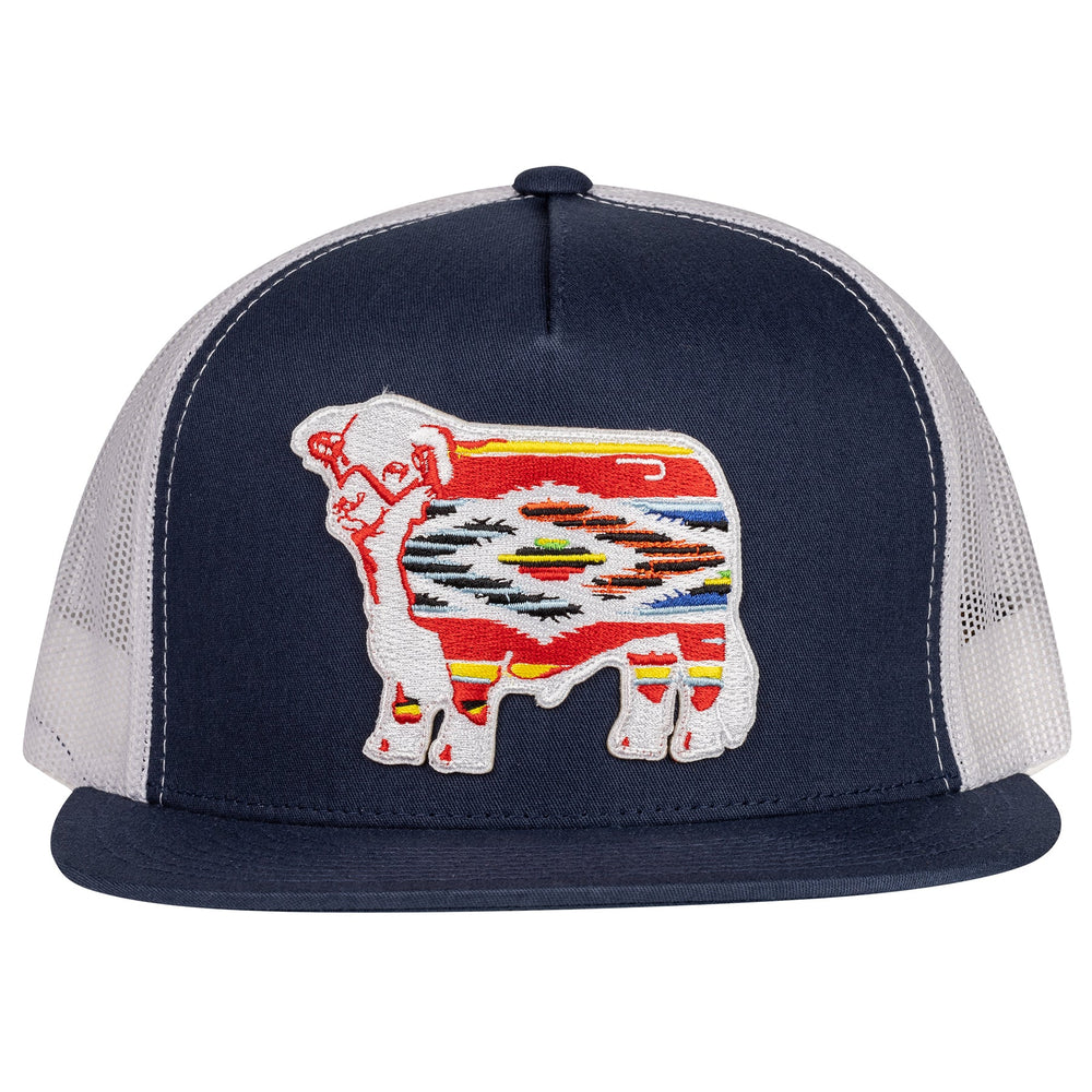 
                      
                        Lazy J Ranch Navy & White Serape Bull Classic Five Panel Trucker Hat
                      
                    