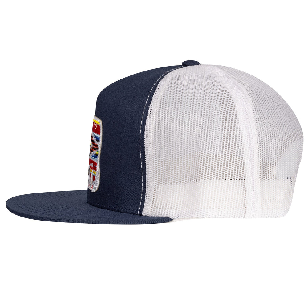 
                  
                    Lazy J Ranch Navy & White Serape Bull Classic Five Panel Trucker Hat-NAVWHT4SER
                  
                