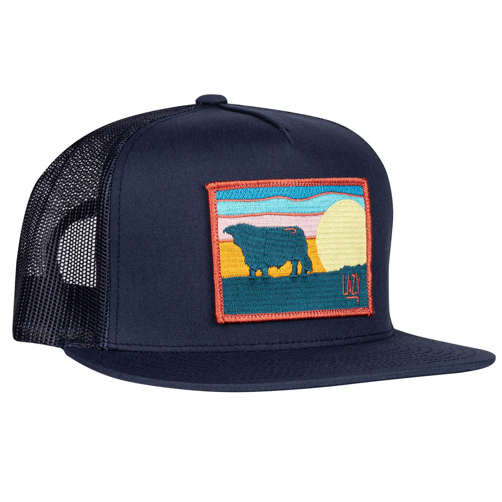 Lazy J Ranch Navy Hereford Sky Classic Five Panel Trucker Hat-High Profile-NAVY4SKY