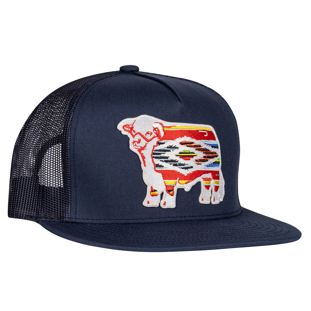 
                      
                        Lazy J Ranch Navy Serape Bull Classic Five Panel Trucker Hat
                      
                    