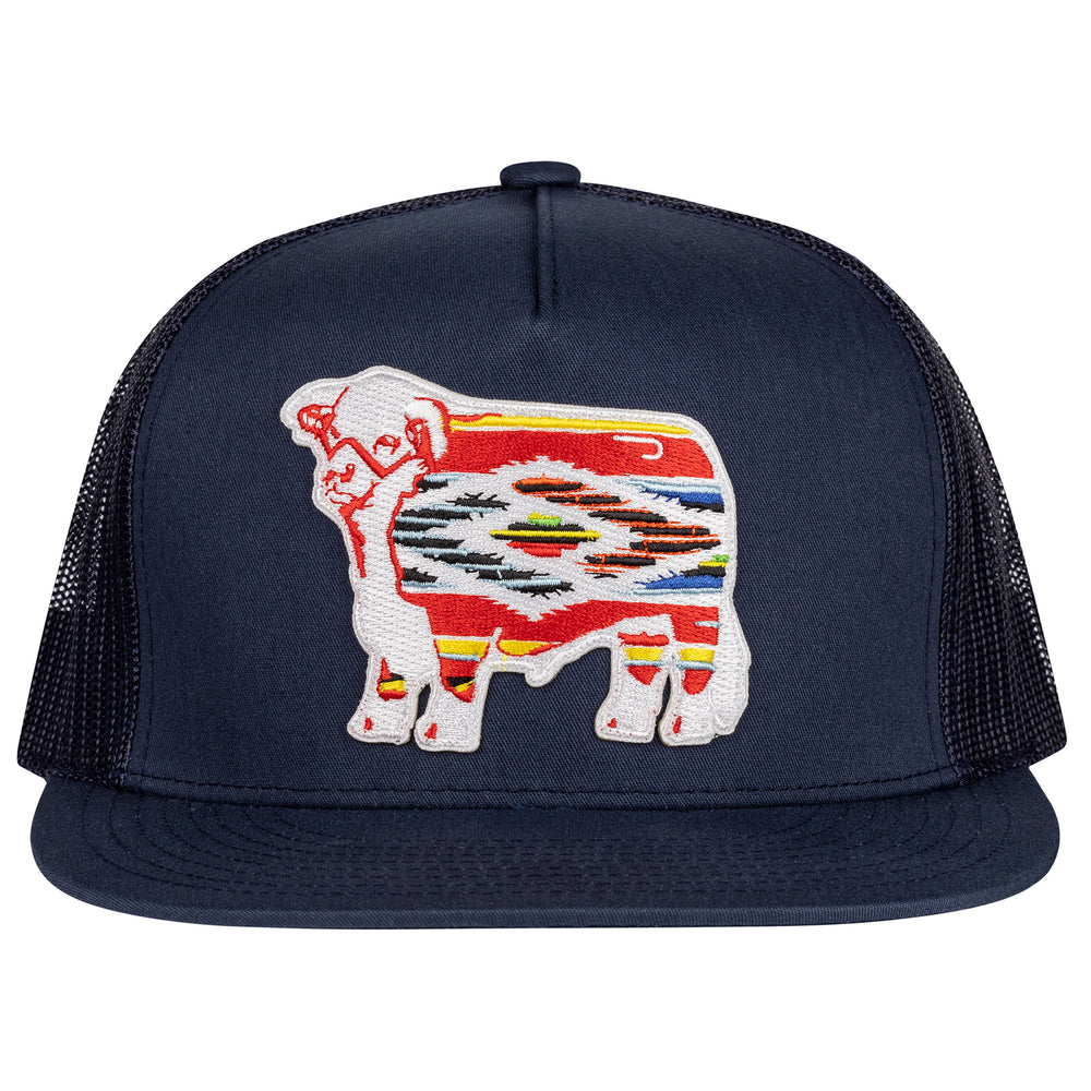 
                      
                        Lazy J Ranch Navy Serape Bull Classic Five Panel Trucker Hat
                      
                    