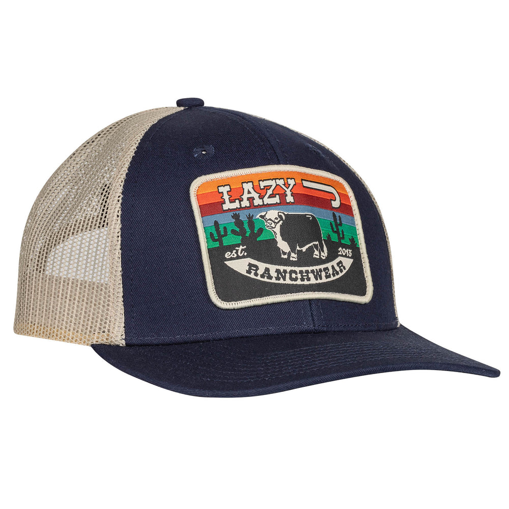 
                      
                        Lazy J Ranch Navy & Tan Serape Sunrise Mid Profile Trucker Hat
                      
                    