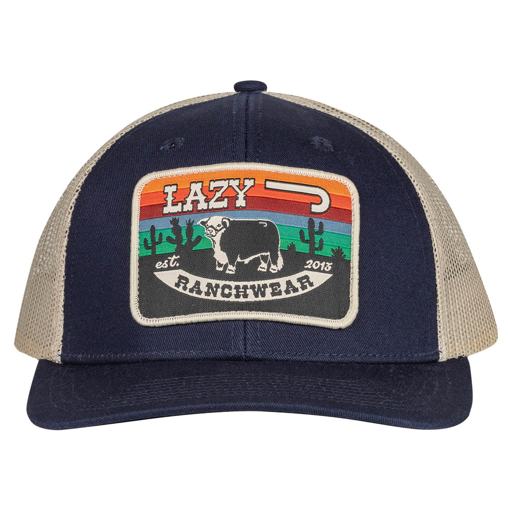 
                  
                    Lazy J Ranch Navy & Tan Serape Sunrise Mid Profile Trucker Hat-Lazy J Ranch Wear
                  
                