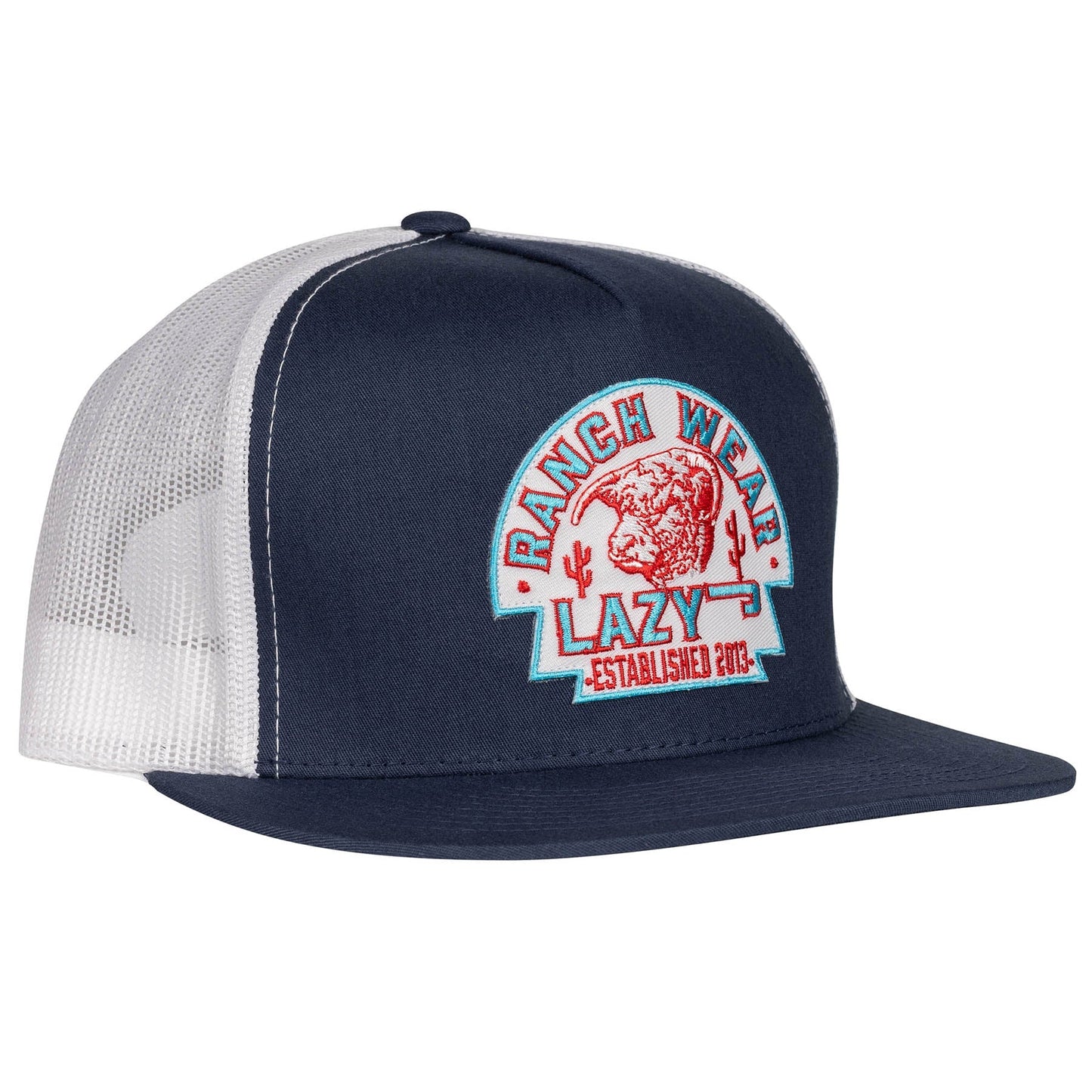 Lazy J Ranch Navy & White Turquoise Arrowhead Classic Five Panel Trucker Hat-Lazy J Ranch Wear