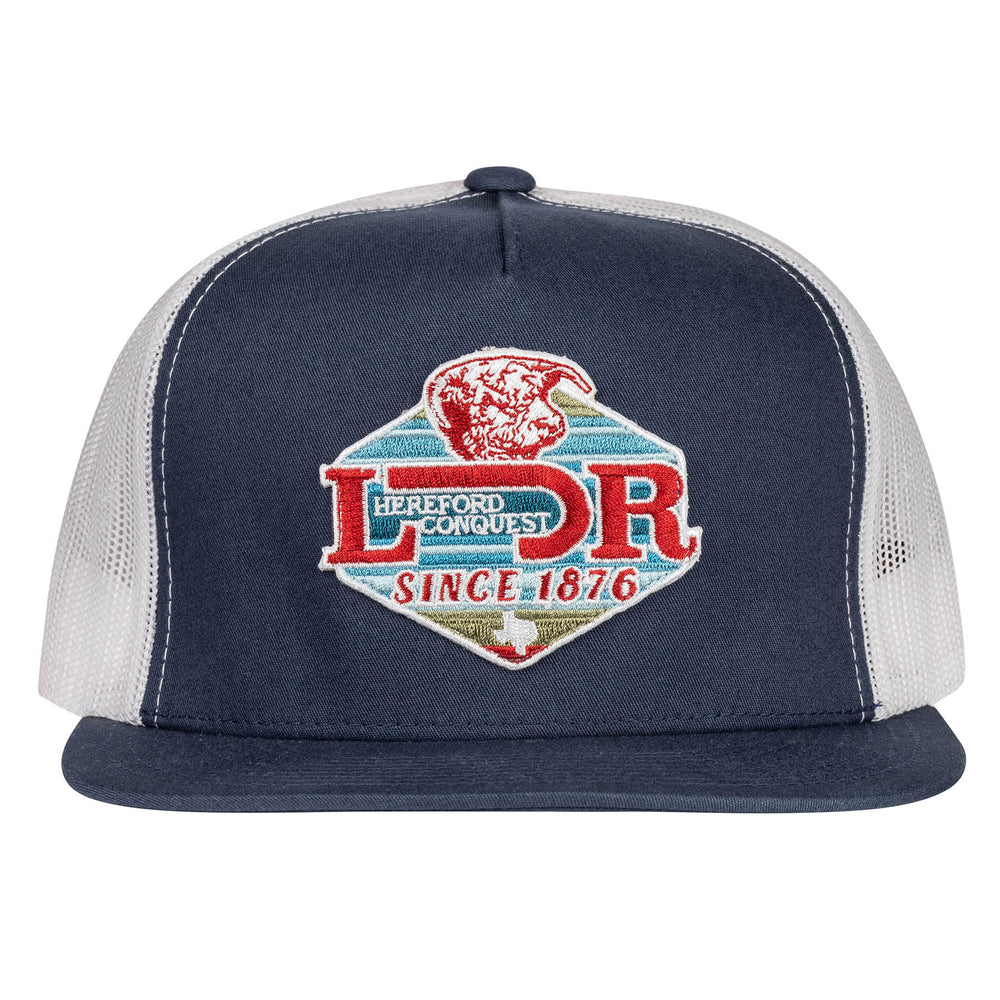 
                      
                        Lazy J Ranch Navy & White Conquest Classic Five Panel Trucker Hat
                      
                    