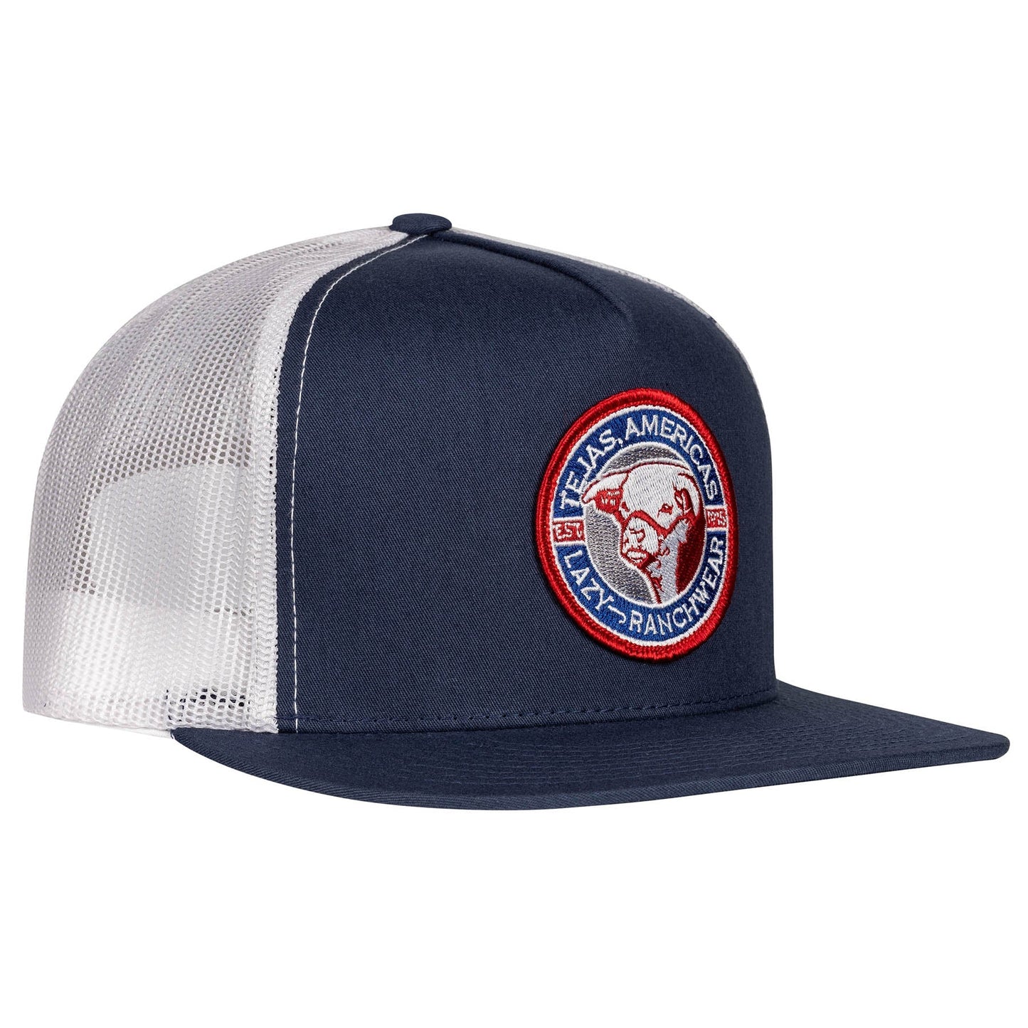 Lazy J Ranch Navy & White Tejas Patch Classic Five Panel Trucker Hat-Lazy J Ranch Wear