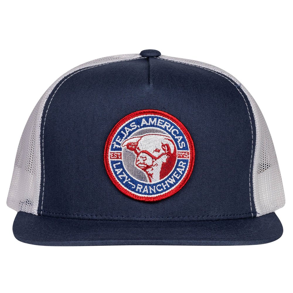 
                  
                    Lazy J Ranch Navy & White Tejas Patch Classic Five Panel Trucker Hat-NVYWHT4TEJ
                  
                