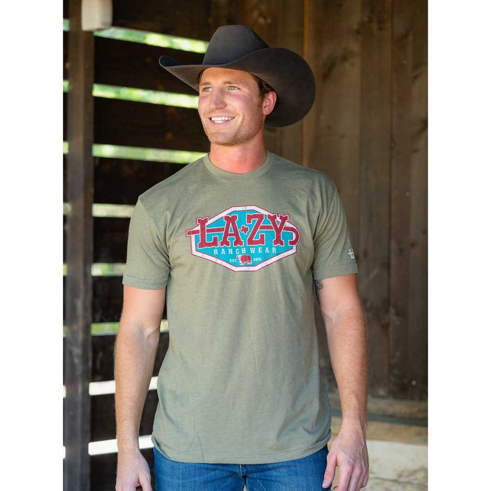 
                      
                        Lazy J Ranch Original Shield T-Shirt - Olive Green-T-Shirts-
                      
                    