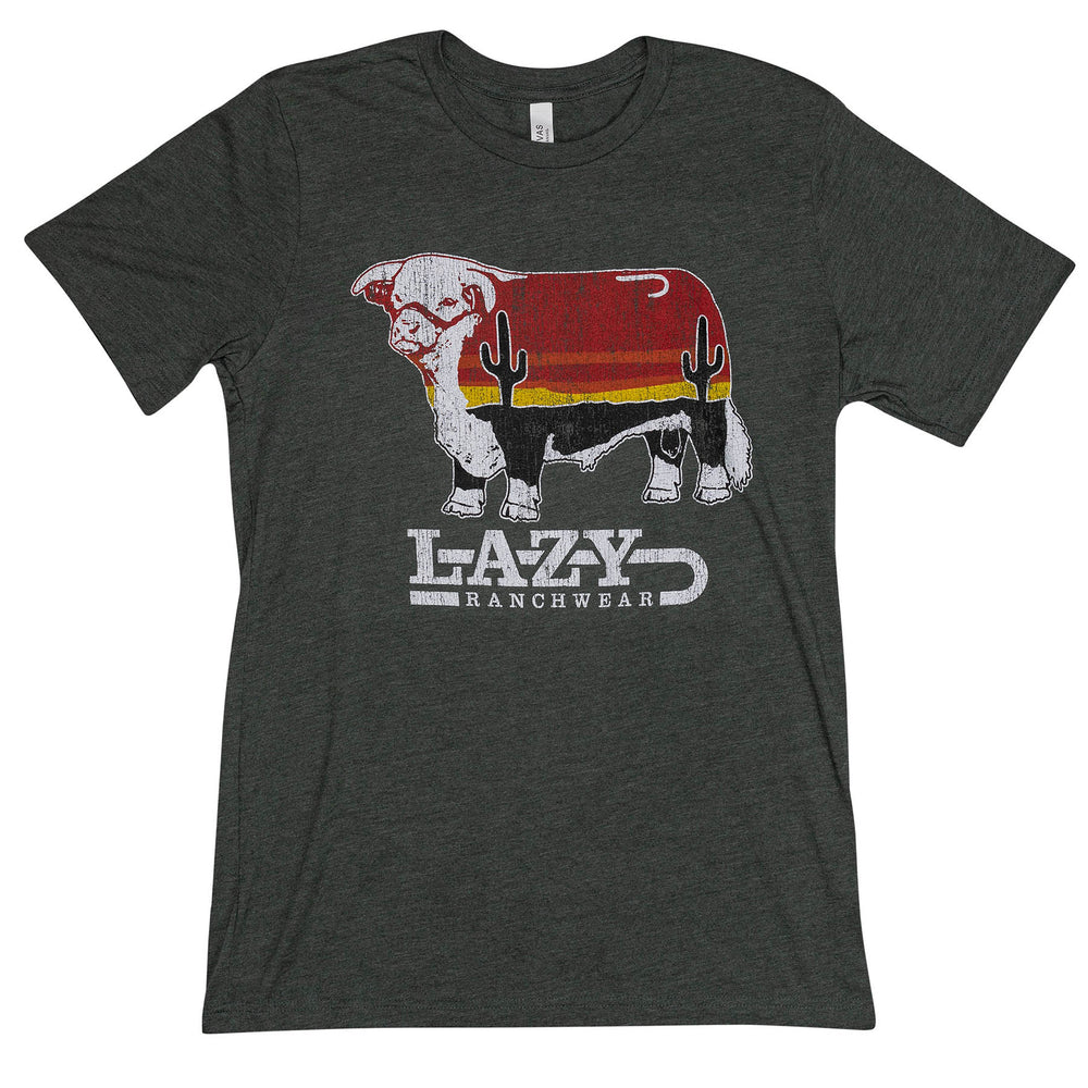 Lazy J Ranch Sunrise Bull Short Sleeve T-Shirt - Heather Forest Green-