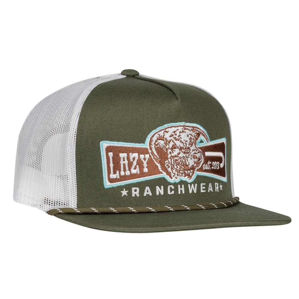 Lazy J Ranch Olive & White Diamond Banner Classic Rope Trucker Hat-OLVWHT4BANNER