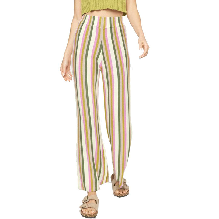 Entro Women's Wide Leg Striped Pants - Olive Multi