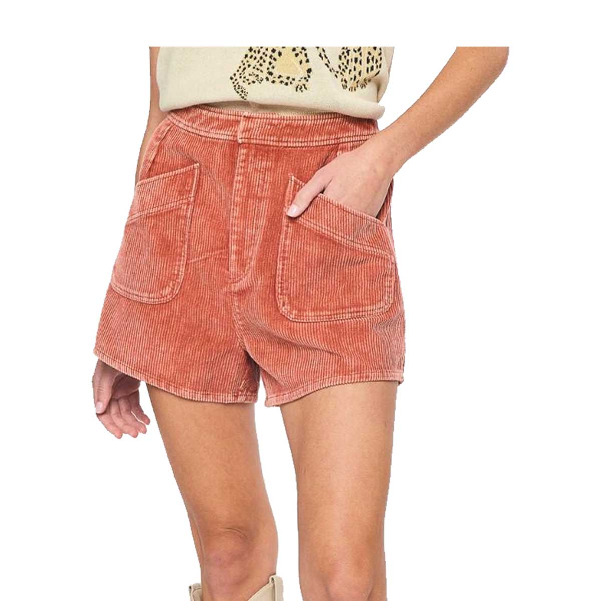 Entro Women's High Waisted Corduroy Shorts