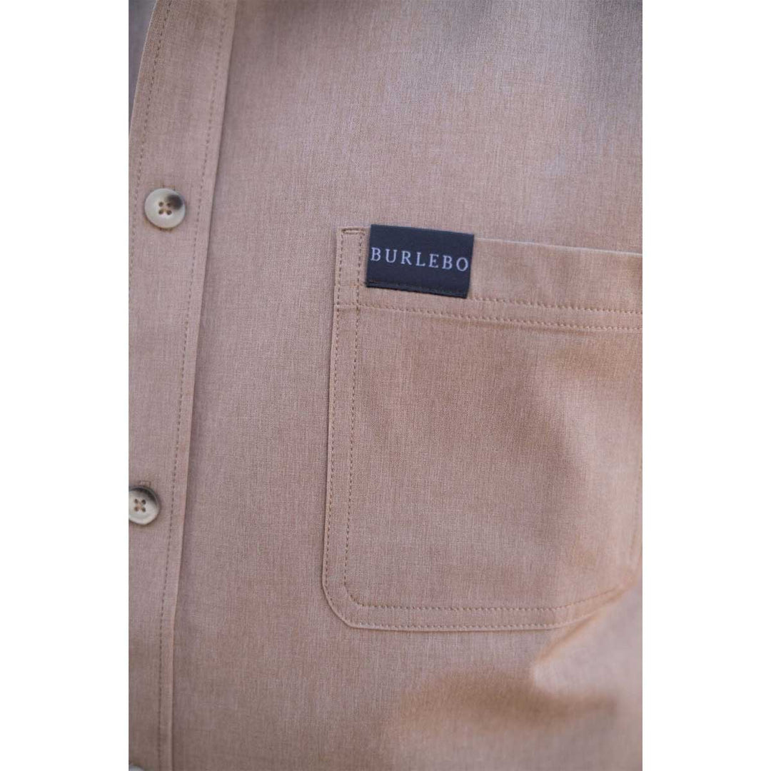 Burlebo Men's Performance Button Up Short Sleeve Shirt - Heather Khaki