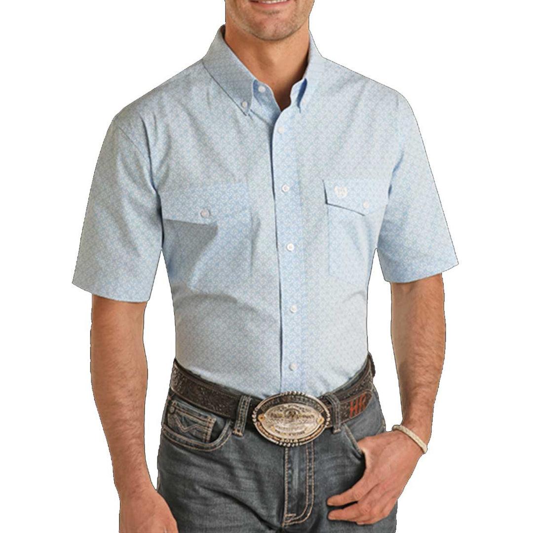 Panhandle Men's Slim Fit Geo Print Short Sleeve Shirt - Baby Blue