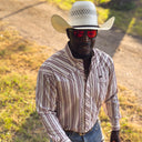 Lazy J Long Sleeve Performance Pearl Snap - Maroon Stripe