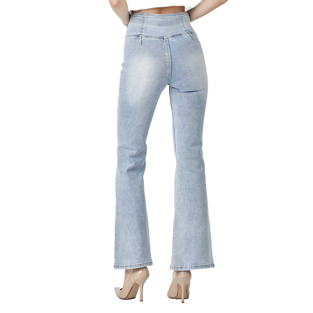Risen Jeans Women's High Rise Pull On Flared Jeans - Light
