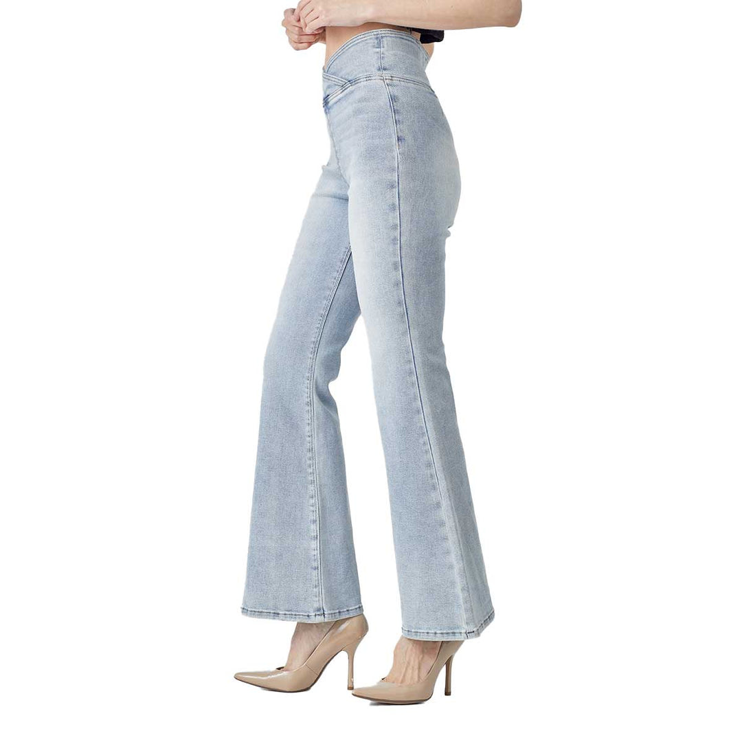 Risen Jeans Women's High Rise Pull On Flared Jeans - Light