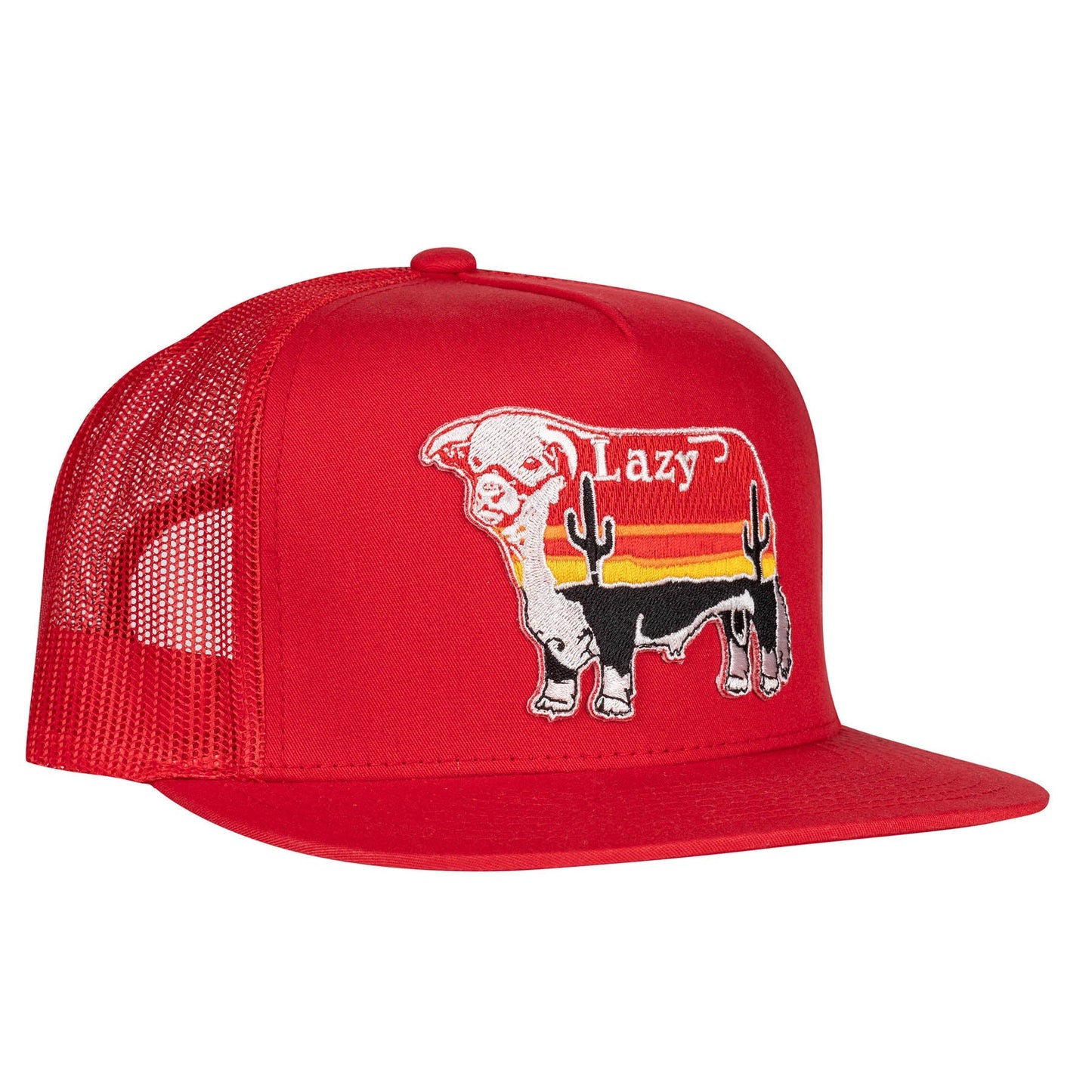 Lazy J Ranch Red Sunrise Bull Classic Five Panel Trucker Hat-Lazy J Ranch Wear