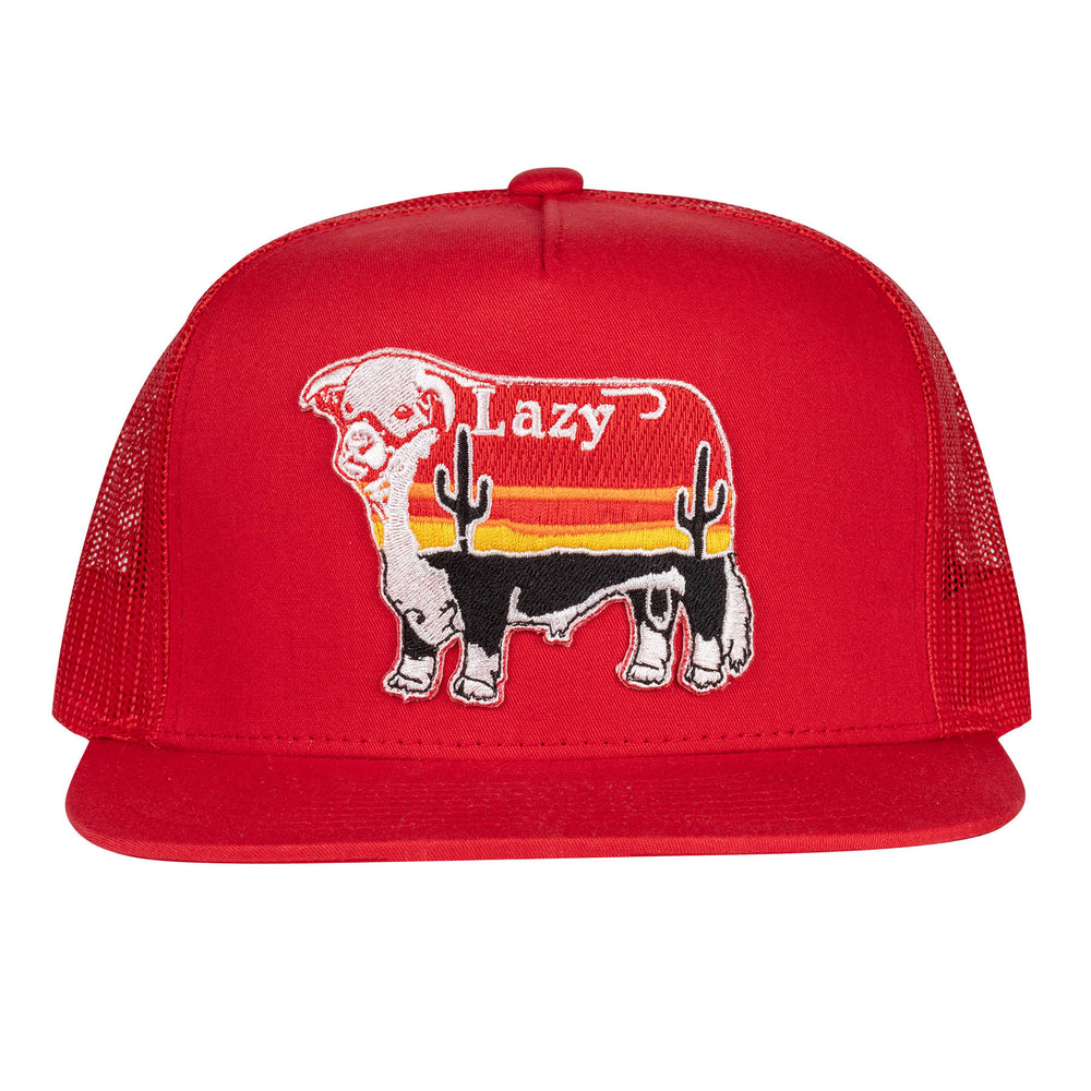 
                      
                        Lazy J Ranch Red Sunrise Bull Classic Five Panel Trucker Hat-High Profile-RED4LSUN
                      
                    