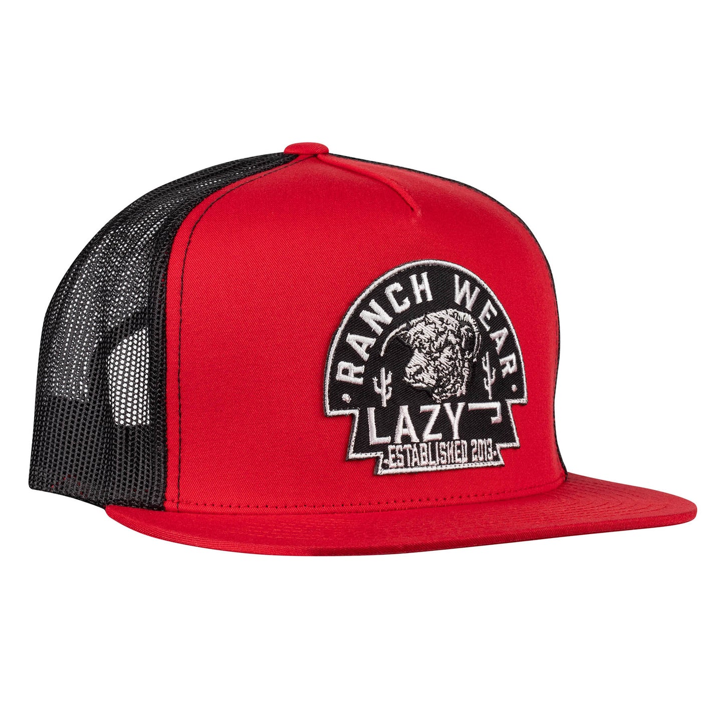 Lazy J Ranch Red & Black Arrowhead Classic Five Panel Trucker Hat-High Profile-REDBLK4ARR