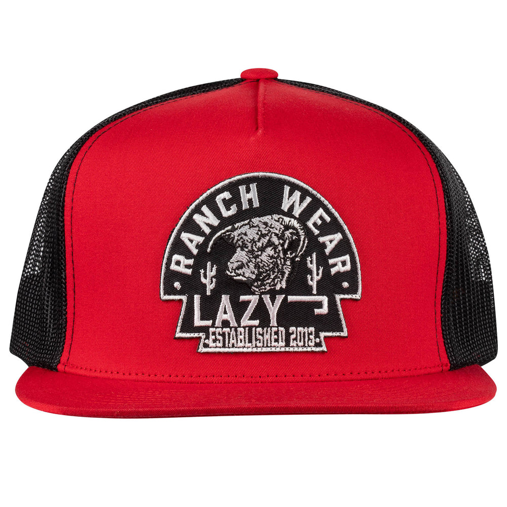 
                      
                        Lazy J Ranch Red & Black Arrowhead Classic Five Panel Trucker Hat-High Profile-REDBLK4ARR
                      
                    