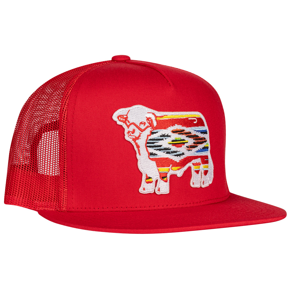 
                      
                        Lazy J Ranch Red Serape Bull Classic Five Panel Trucker Hat
                      
                    