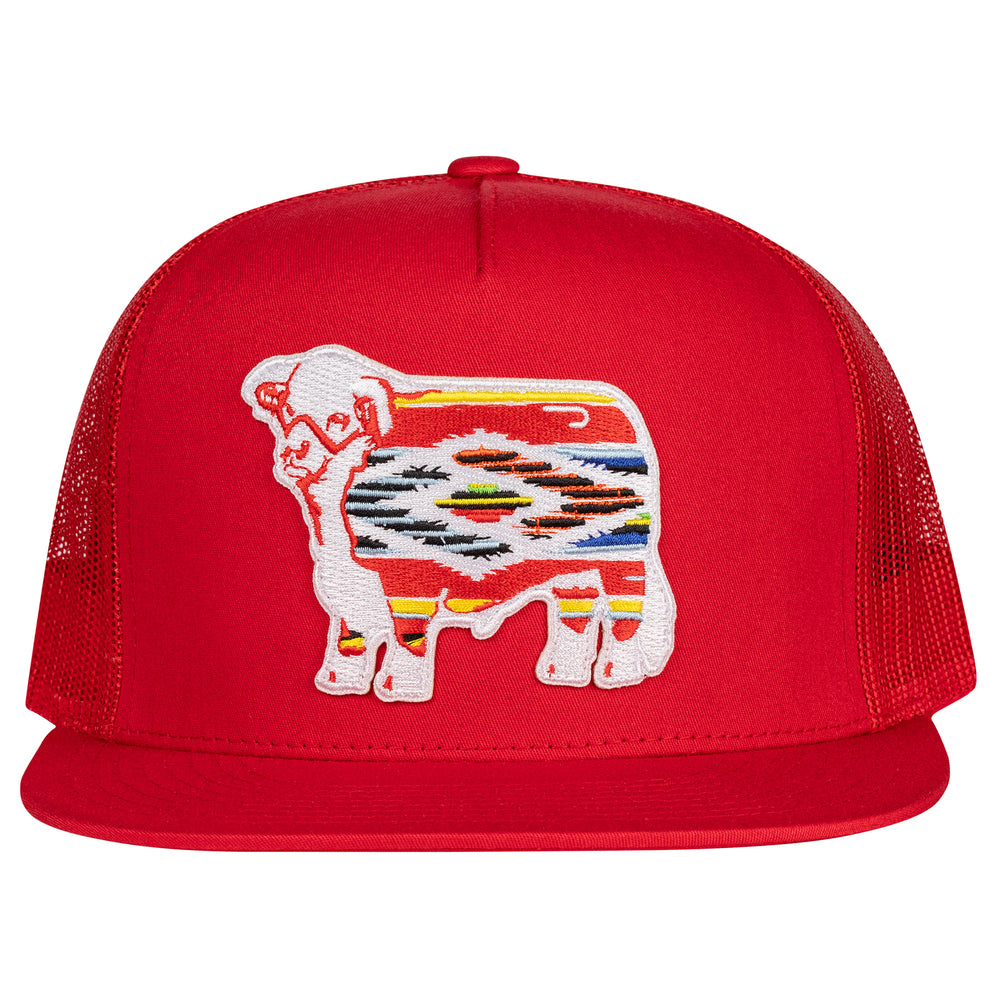 
                      
                        Lazy J Ranch Red Serape Bull Classic Five Panel Trucker Hat
                      
                    