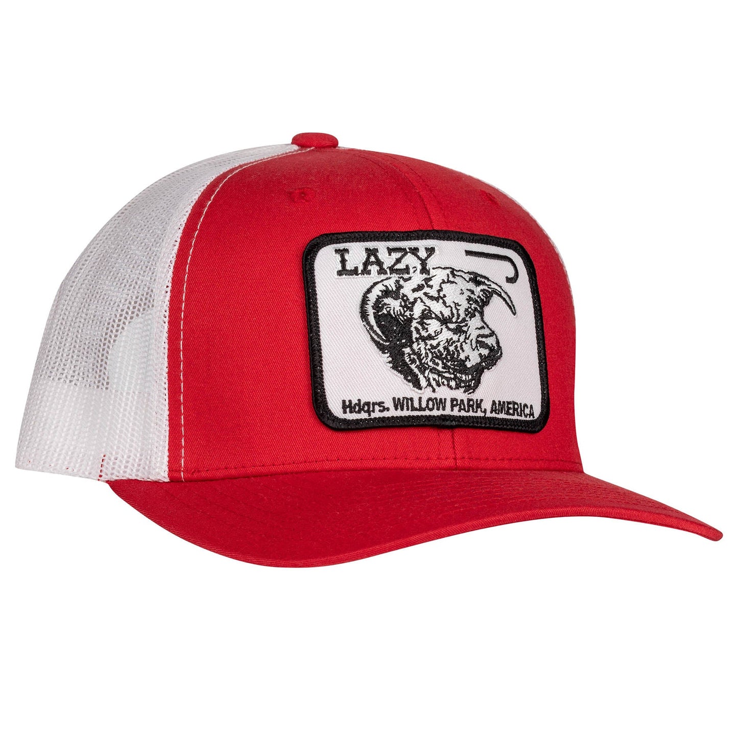 Lazy J Ranch Red & White Willow Cattle Headquarters Mid Profile Trucker Hat-Lazy J Ranch Wear