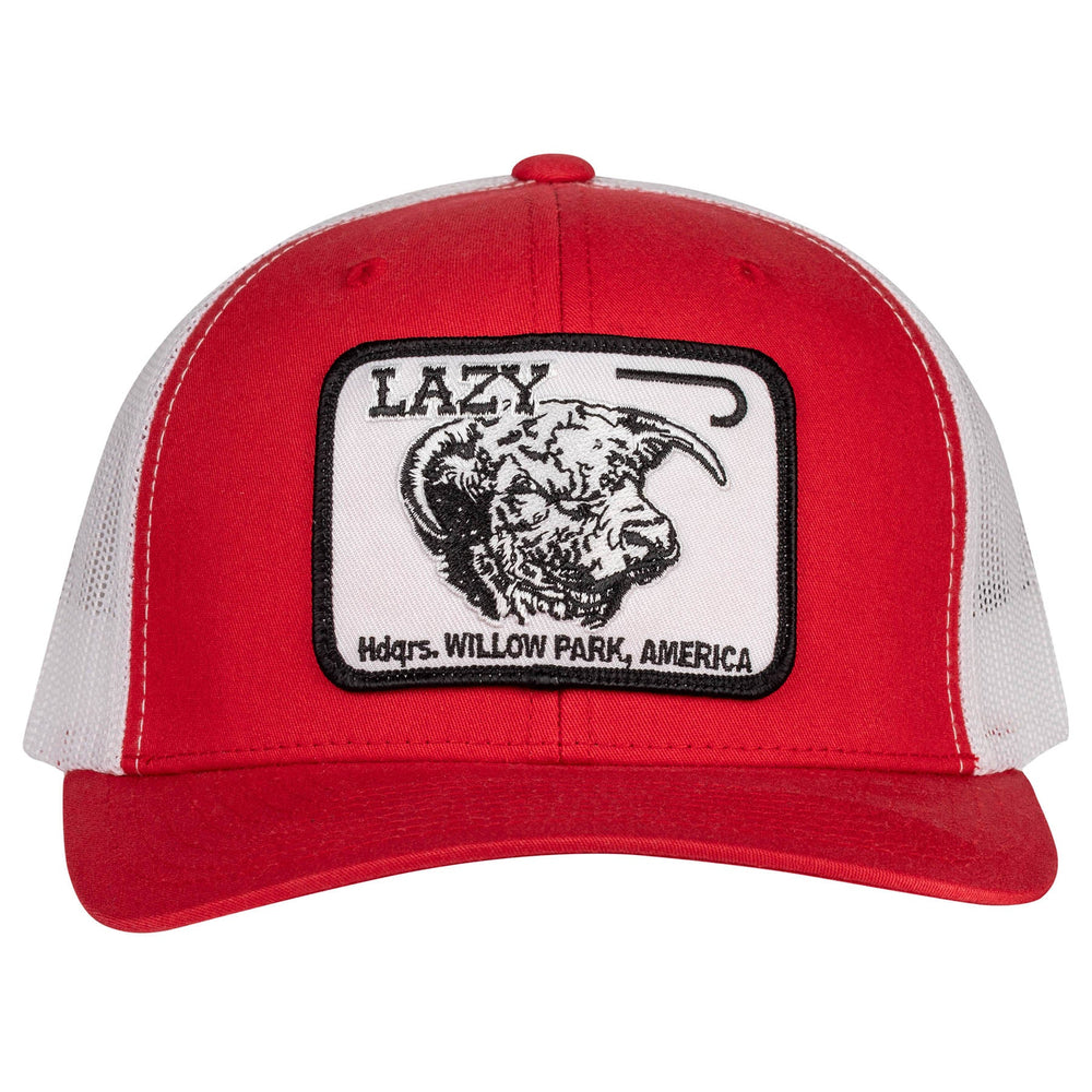 
                  
                    Lazy J Ranch Red & White Willow Cattle Headquarters Mid Profile Trucker Hat-Lazy J Ranch Wear
                  
                