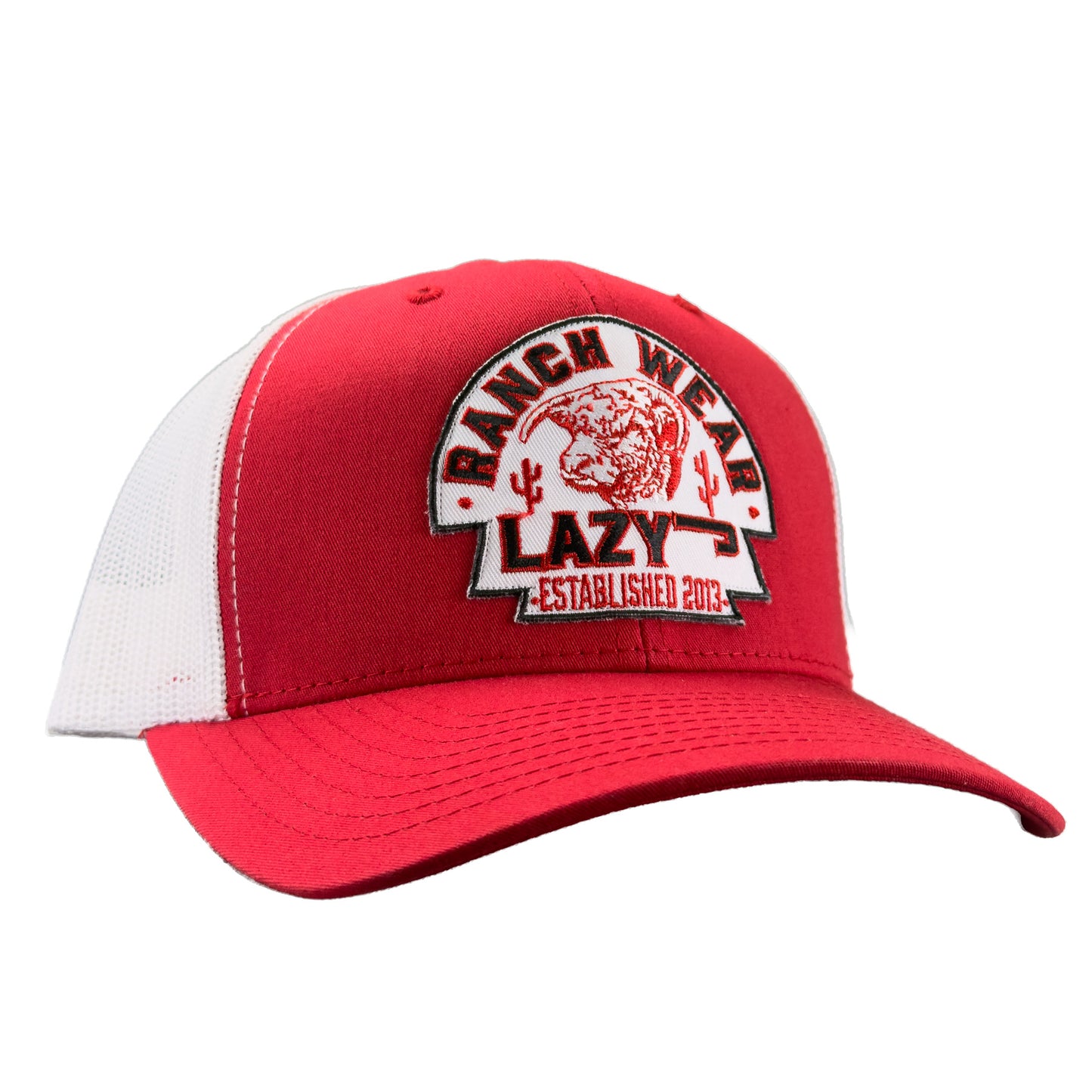 Lazy J Ranch Red & White Mid Profile Trucker Hat - Multiple Patches-REDWHT1-RAH