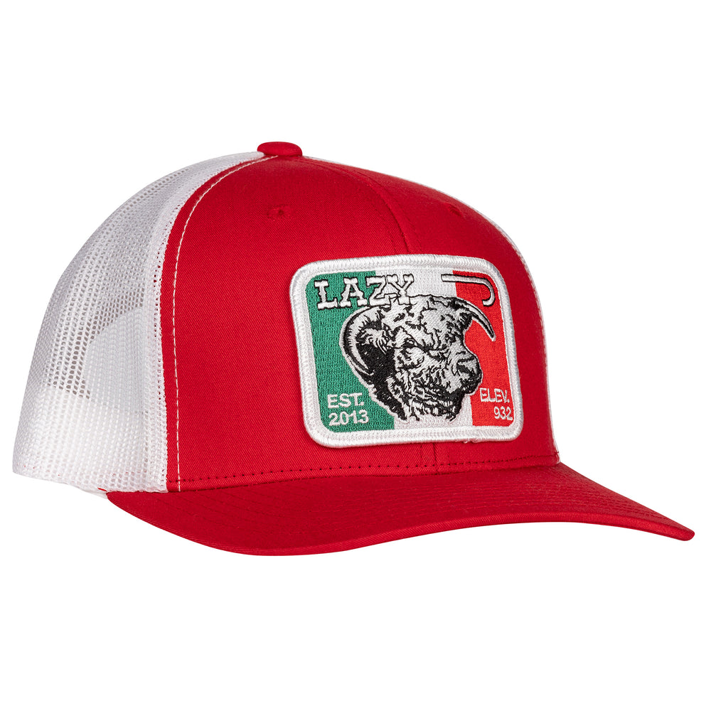 Lazy J Ranch Red & White Mexico Elevation Mid Profile Trucker Hat