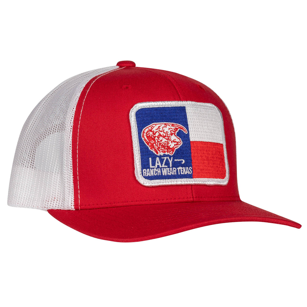 
                      
                        Lazy J Ranch Red & White Texas Flag Elevation Mid Profile Trucker Hat
                      
                    