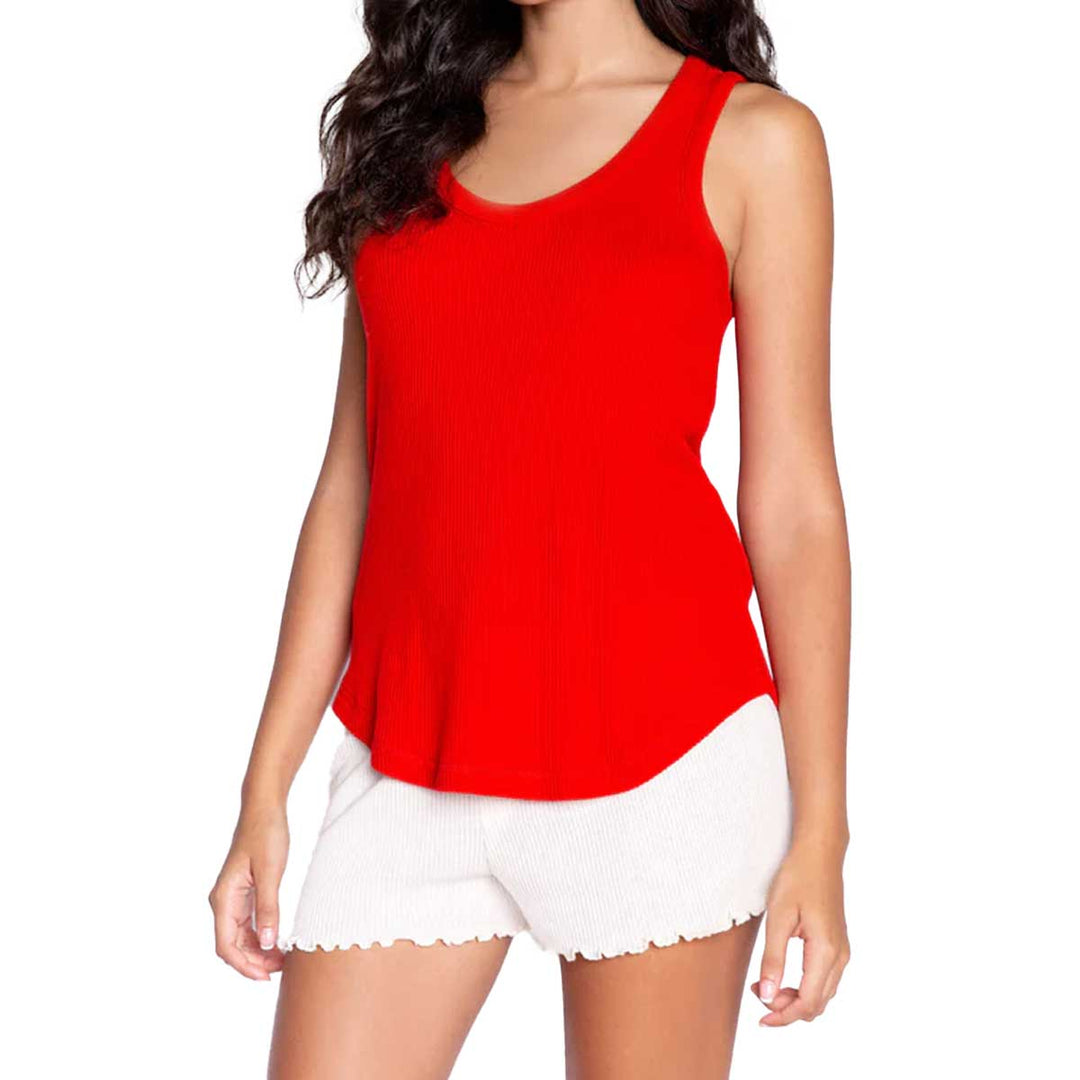 PJ Salvage Women's V-Neck Ribbed Textured Essentials Tank Top - Red