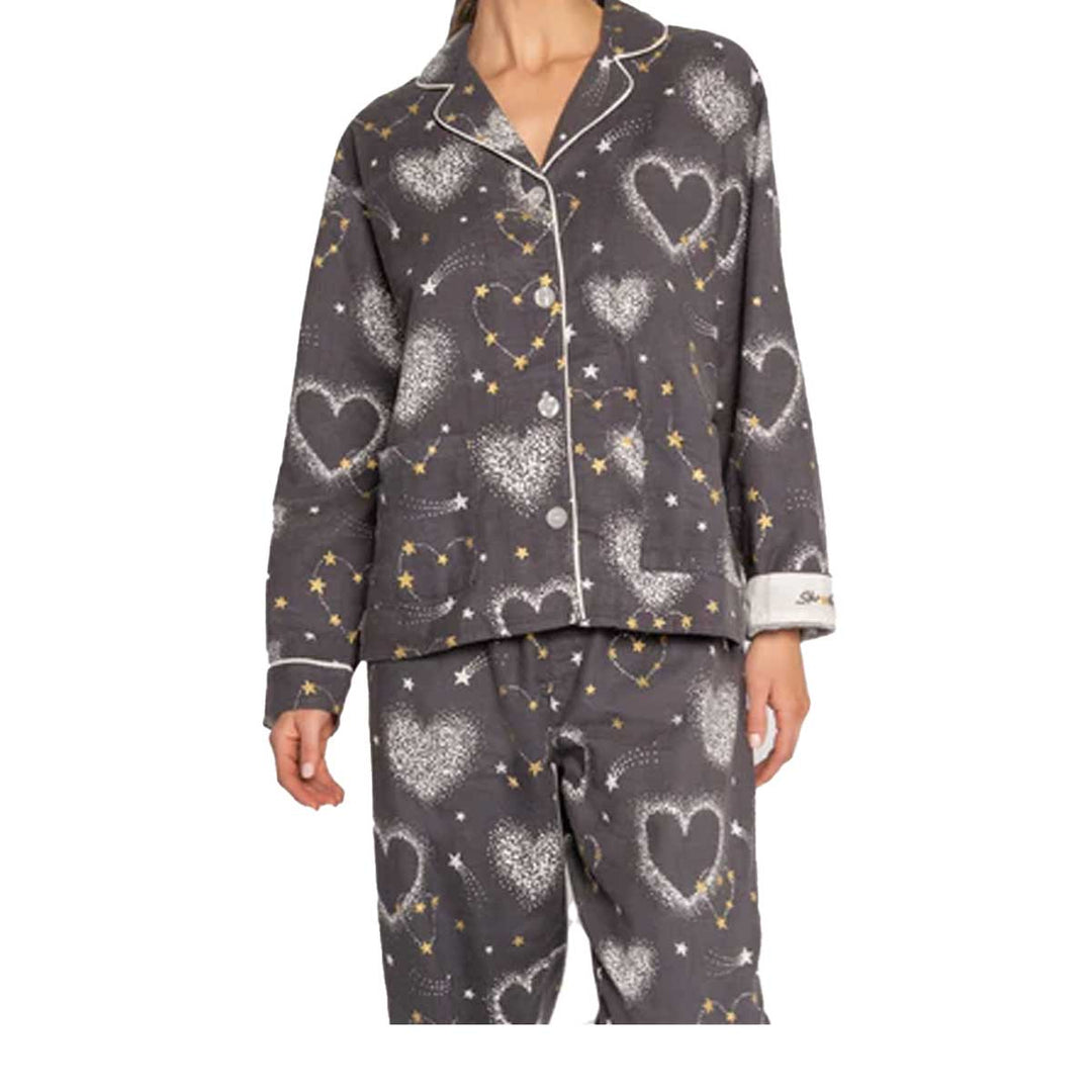 PJ Salvage Women's Long Sleeve Flannel Pajama Top - Pewter