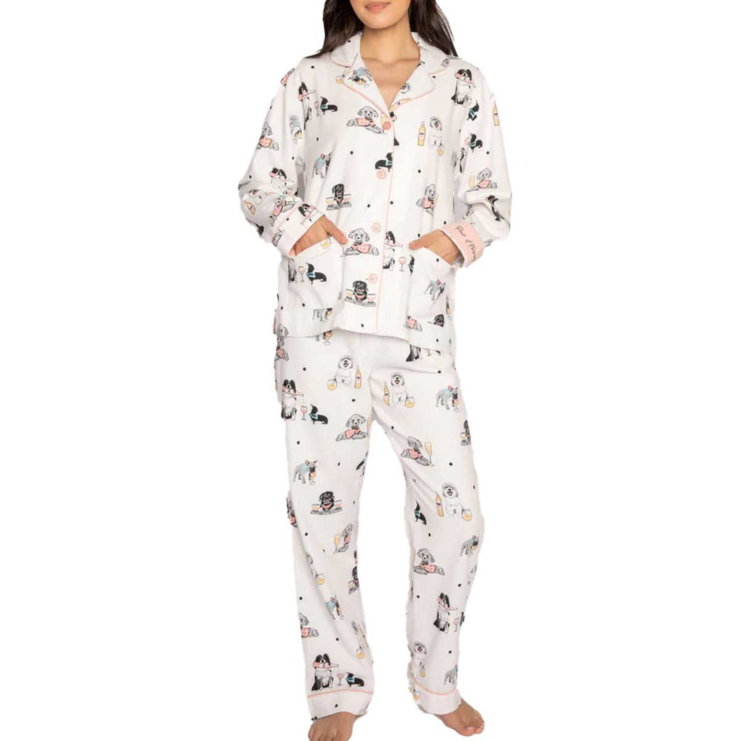 PJ Salvage Women's Dog Lover Flannel Pajama Set - Ivory