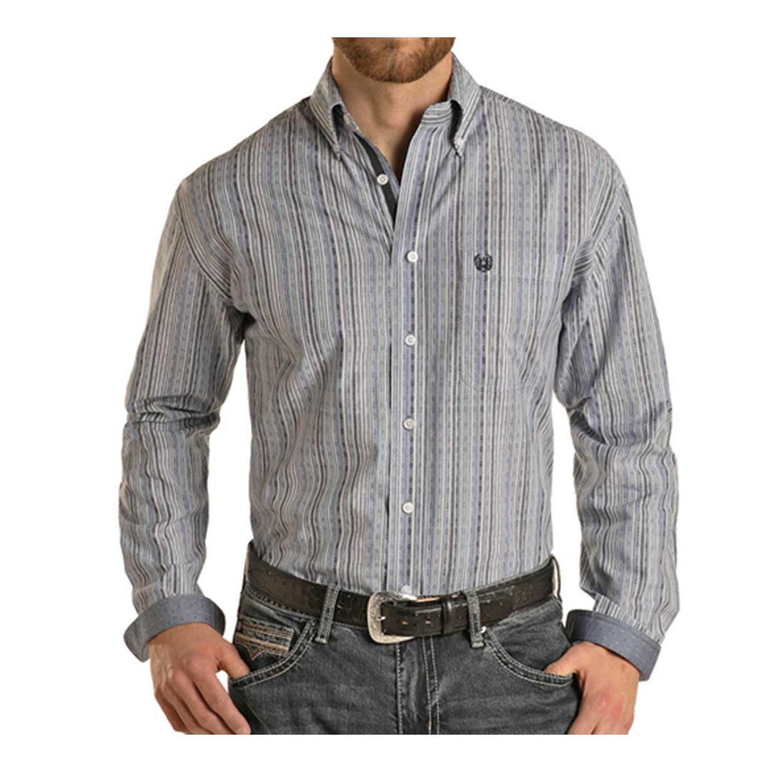 Panhandle Men's One Pocket Button Down Long Sleeve Shirt - Light Navy