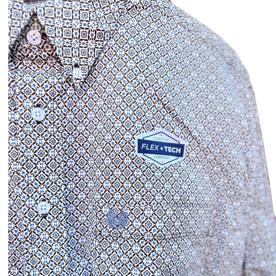 Panhandle Men's Geometric Floral Print Button Down Long Sleeve Shirt - Brown