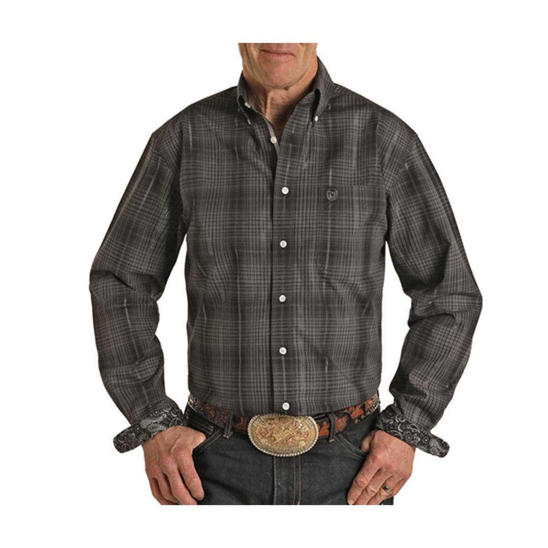 Panhandle Men's Rough Stock Regular Fit Snap Long Sleeve Shirt - Black