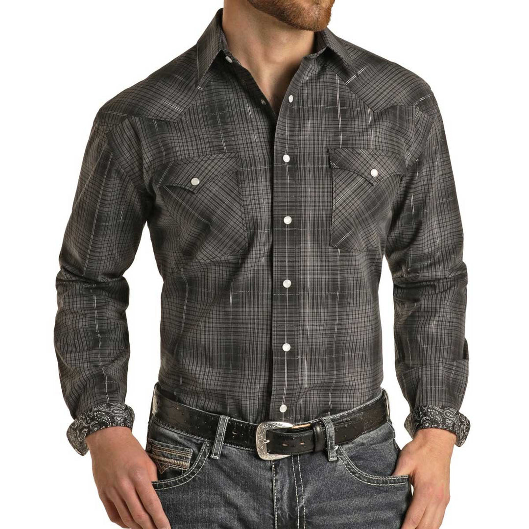 Panhandle Men's Rough Stock Snap Long Sleeve Shirt - Black