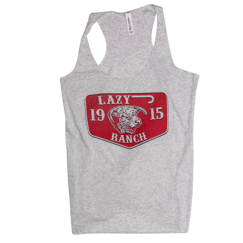 Lazy J Ranch Women's Red Ranch Logo Racerback Tank Top - White Fleck