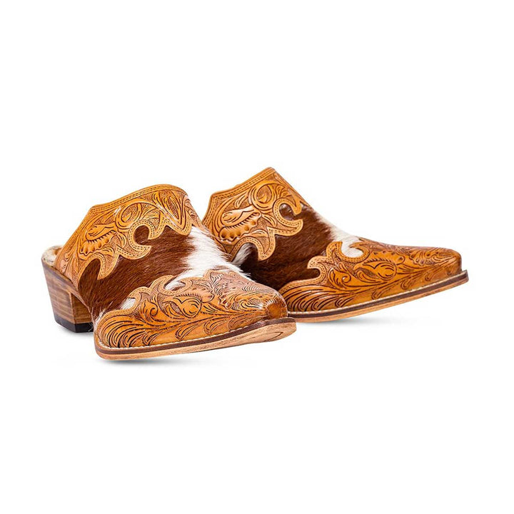 Myra Bag Women's Lacey Hand-Tooled Leather Mules