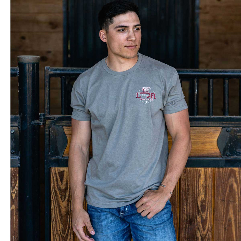 
                      
                        Lazy J Ranch Hereford Conquest Short Sleeve Stone Grey T-Shirt
                      
                    