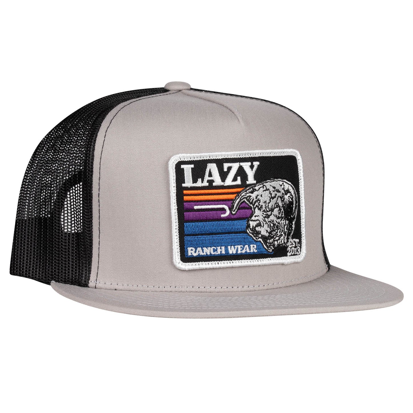 Lazy J Ranch Silver Grey & Black Sunset Retro Classic Five Panel Trucker Hat-Lazy J Ranch Wear