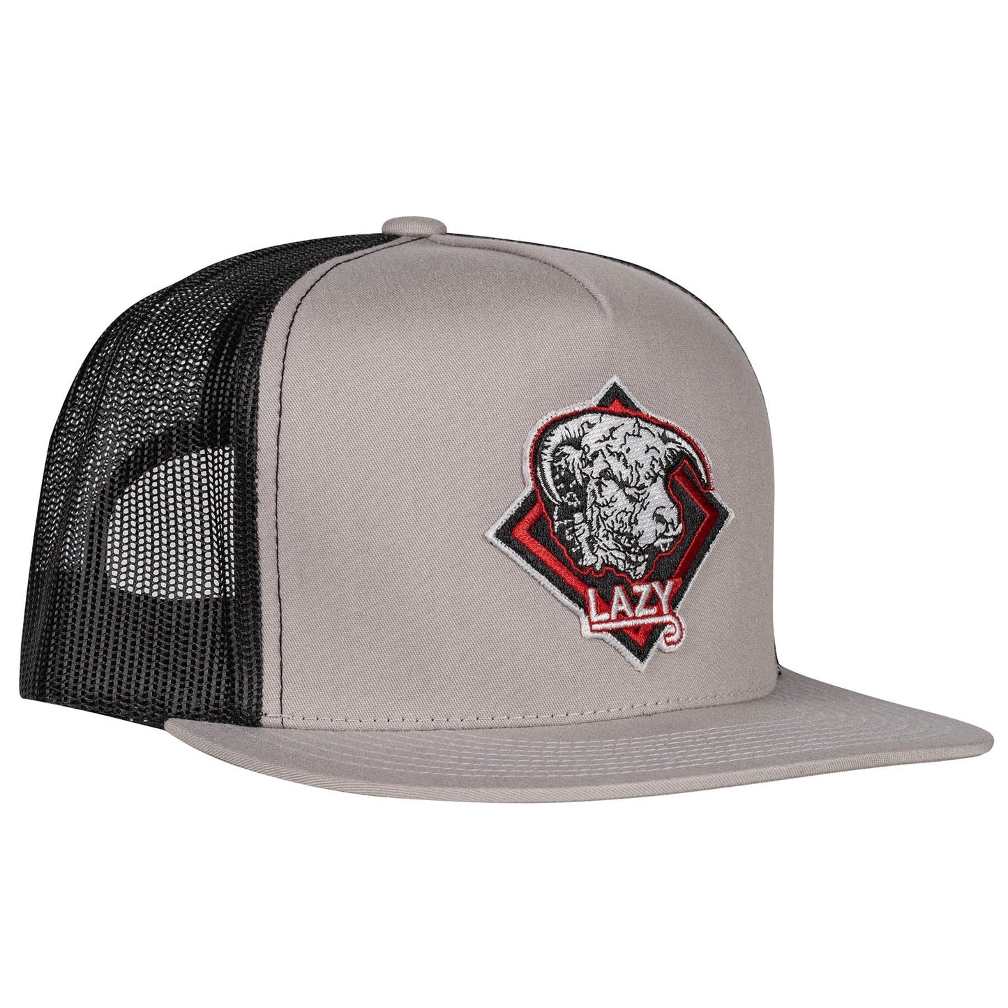 Lazy J Ranch Silver Grey & Black Red Diamond Hereford Classic Five Panel Trucker Hat-Lazy J Ranch Wear