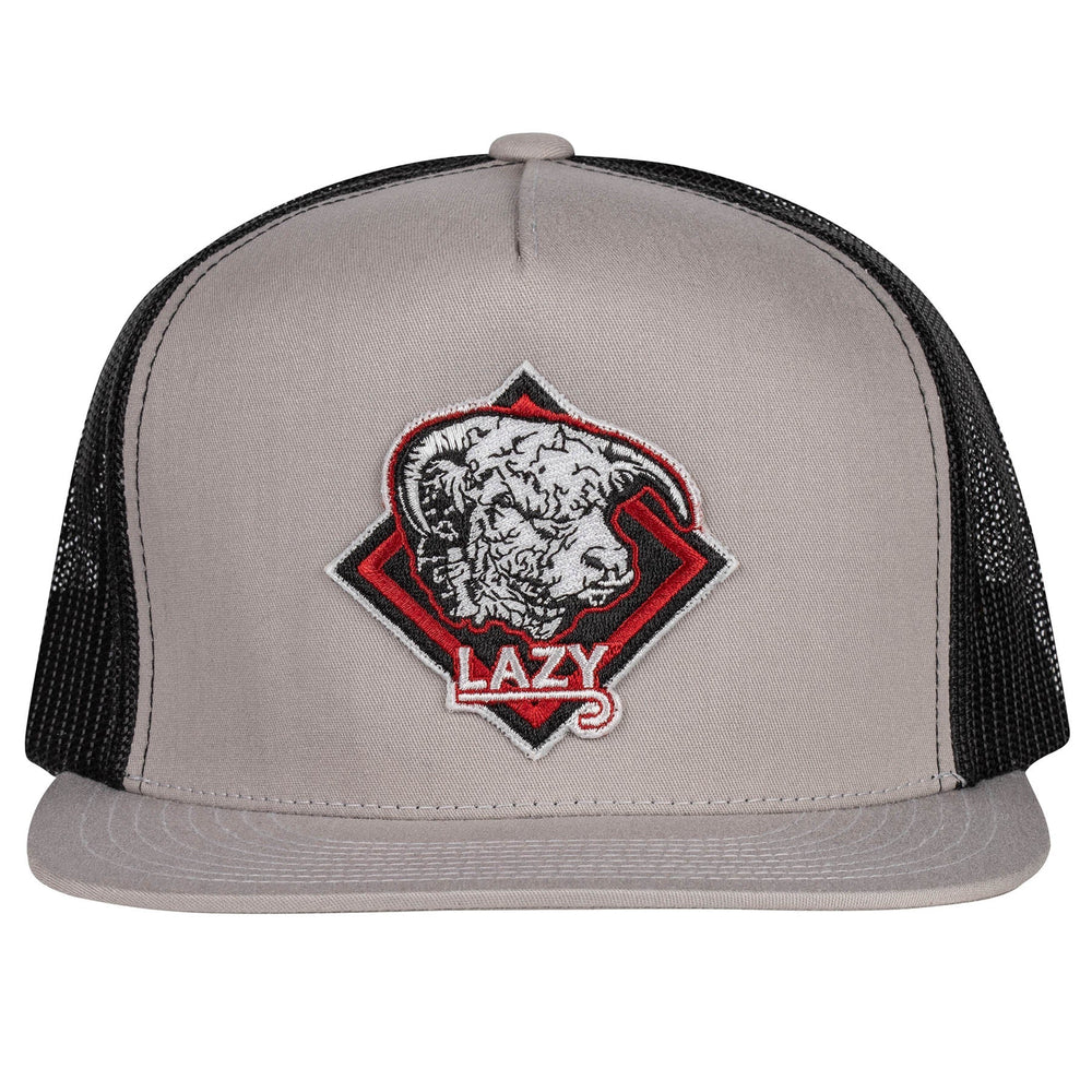 
                  
                    Lazy J Ranch Silver Grey & Black Red Diamond Hereford Classic Five Panel Trucker Hat-Lazy J Ranch Wear
                  
                